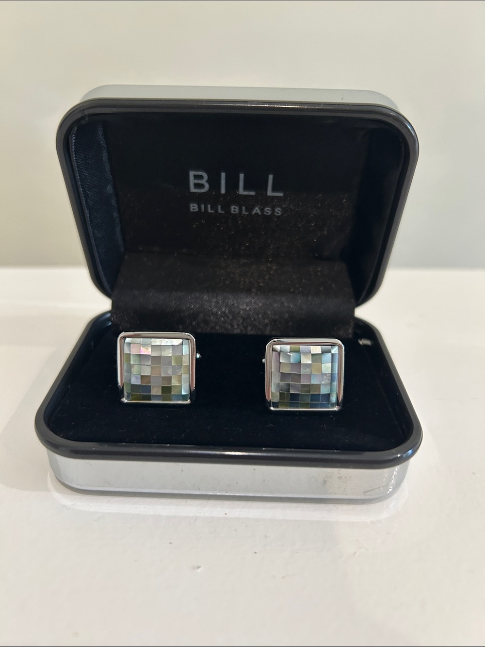 Bill Blass Iridescent Mother of Pearl Mosaic Square Cufflinks - Silver